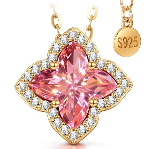 Moissa Four-Leaf Clover 925 Sterling Silver Gold Plated Necklaces for Women, Lab Zircon Pendant Necklace, Birthday Gifts for Women Valentines Day Anniversary Jewelry Gift for Wife Girlfriend Mothers Day Gifts for Mom - Image 1