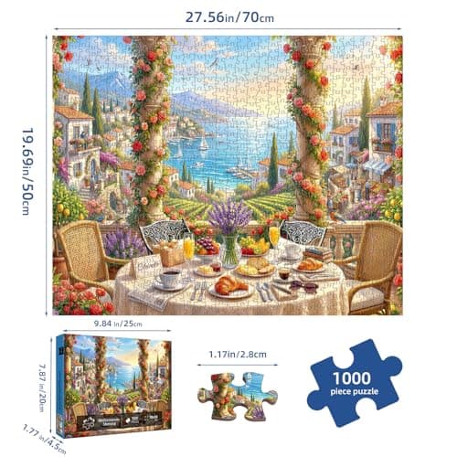 Mediterranean Morning Puzzles for Adults 1000 Pieces,Challenging Jigsaw Puzzles for Adults,Difficult Impossible Puzzle for Family Game Night,Recycled Paper Jigsaw Puzzle,Gifts for Boys Girls - Thumbnail 5