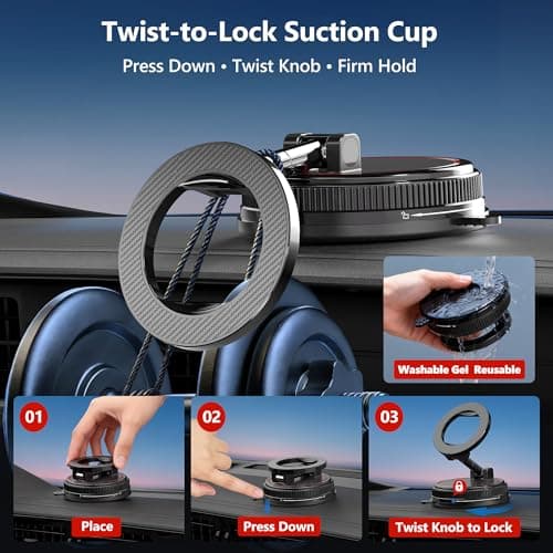 NotiXas Car Phone Holder Mount, 108LBS Vacuum Suction for MagSafe Car Mount, 3000gf Magnetic 360° Adjustable Carbon Fiber Phone Holders for Your Car for iPhone 17 Pro Ma/17/16/15/14/13/12, Desk & Gym - Thumbnail 3