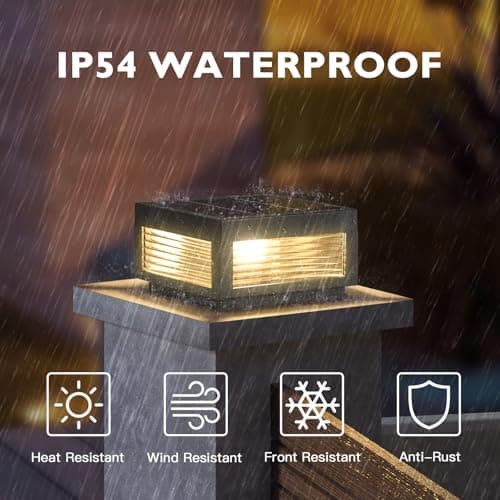 PAKEDANDUN Solar Post Lights, 9.84'' Pillar Lamp Posts IP54 Waterproof Modern Column Lamps Dusk to Dawn 3000K LED Square Lanterns for Patio Porch Fence Garden Driveway Decoration - Thumbnail 5