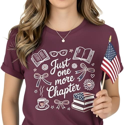 Women's 4th of July Patriotic Shirts Just One More Chapter Book Lover T-Shirt American Flag Reading Tee Summer Tops - Image 1