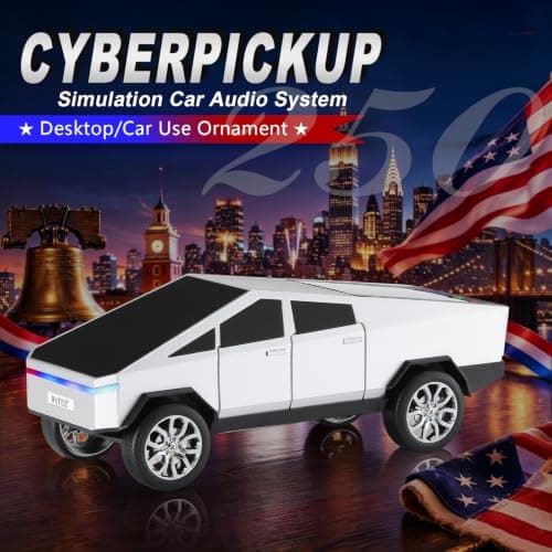 WS-580 Cybertruck Portable Bluetooth Speaker, Replica Car with Display Screen, HD Sound, TWS Pairing, FM Radio, Built-in Mic, Remote Selfie Control, LED Party Light, Gift for Car Lovers (Silver) - Thumbnail 2