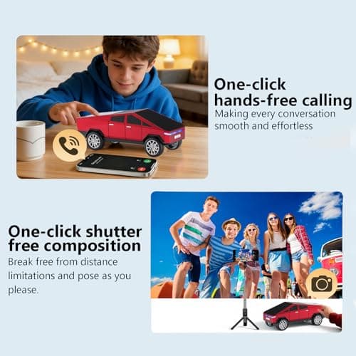 WS-580 Cybertruck Portable Bluetooth Speaker, Replica Car with Display Screen, HD Sound, TWS Pairing, FM Radio, Built-in Mic, Remote Selfie Control, LED Party Light, Gift for Car Lovers (Red) - Thumbnail 6