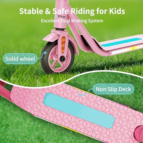 Electric Scooter for Kids Ages 6-12, 150W Hub Motor, Colorful Lights, LED Display, Dual Brake System, 4 Height Adjustable Electric Scooter, Best Gifts for Kids, Pink - Thumbnail 6