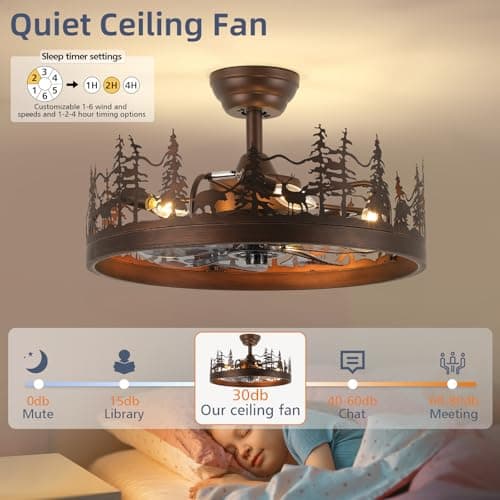 Merexcint Farmhouse Rustic Ceiling Fan with Light, 21" Vintage Cage Ceiling Fans with Lights, Rustic Ceiling Fan for Living Room, Bedroom, Hallway, Entryway Lighting - Thumbnail 6