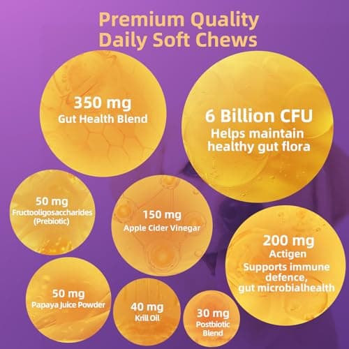 Dog Probiotic Chewable Tablets with Prebiotic, Apple Cider Vinegar & Papaya Powder, Pork Flavor Daily Digestive Supplement for All Breeds Dogs, 90 Count - Thumbnail 5