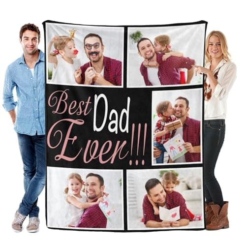 Best Ever Dad Blanket Gifts from Daughter Son Custom Blanket with Picture for Husband from Wife Personalized Father's Day Customized Memories Souvenir with Photos for New Dad Soft and Warm - Image 1