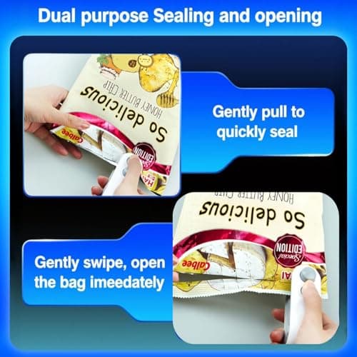 2in1 Rechargeable Chip Bag Sealer with Cutter, Portable USB C Heat Sealer Resealer Machine for Chip, Plastic Bags Heat Seal Tool for Snacks (White) - Thumbnail 5