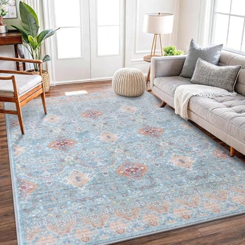 Vanmoos 4x6 Area Rug - Machine Washable, Non-Slip Soft Carpet for Living Room, Bedroom, Office, Dining Room - Durable Accent Rug for Farmhouse & High-Traffic Areas, Charm/Turquoise - Image 1