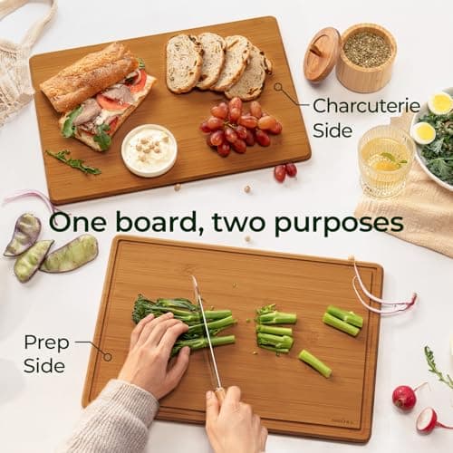 Keechee 2Pcs Cutting Board Set with Non-slip Mat, Bamboo Cutting Boards for Kitchen Meal Prep & Serving - Wood Serving Board Sets with Deep Juice Groove Ideal Kitchen Gifts - Thumbnail 6