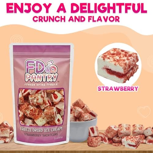 Freeze Dried Strawberry Shortcake Bites - Crunchy & Sweet Snack 2oz Freeze-Dried Space Ice-Cream Pack Dehydrated Resealable Gift Bag - Thumbnail 2