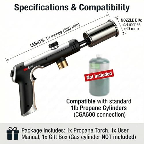 FORENEE Propane Torch Gun 3272°F High Heat Flame Thrower with Safety Lock Adjustable Culinary Blow Torch for BBQ Searing Steak Sous Vide Charcoal Starter and Camping (Tank Not Included) - Thumbnail 5