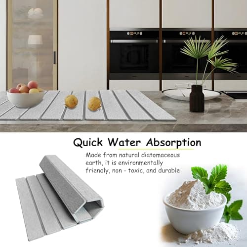 Stone Dish Drying Mat For Kitchen & Bathroom - Diatomaceous Earth, Quick Dry, Collapsible, Non - Slip Pvc, Rounded Corners, 15.4 X 23.6 IN, Absorbent, Natural Material For Dishes, Cups & More - Thumbnail 6