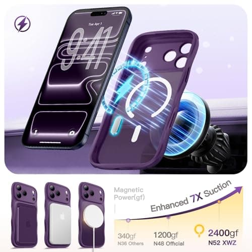 XWZ for iPhone 17 Pro Max Case for Women Girls,【Compatible with MagSafe】,【Camera Control】,【Full Camera Protection】, Cute Wave Magnetic Phone Case for iPhone 17 Pro Max,Dark Purple - Thumbnail 6