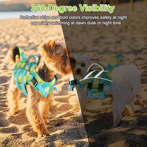Dogcheer Dog Shark Swim Vest, Adjustable Reflective Life Jacket with Handle, High Buoyancy Pet Float Vest for Pool, Lake, Beach, Kayaking, Boating Adventures - Colorful Green,XS - Thumbnail 5