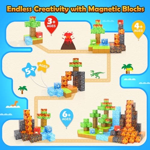 Magnetic Blocks-Build Mine Magnet World Dino Edition, Dinosaur Toys Magnet Building Blocks Jurassic Scenes Kids Toys for Boys 3-5 4-6 6-8 Magnetic STEM Construction Sensory Toddler Kids Games - Thumbnail 5