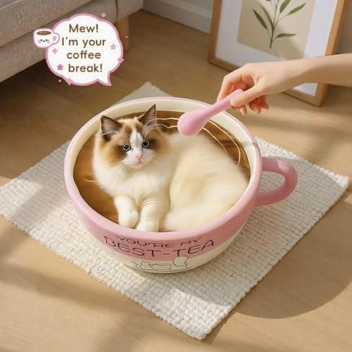 MOYMO Cute Cat Beds Kitten Beds, Soft Small Dog Beds, Washable Pet Beds for Puppy and Kitty, Funny Coffee Cup Shape, 20 Inch - Thumbnail 5