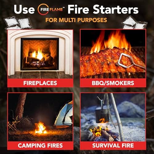 Fireflame Quick Instant Fire Starter - 100% Waterproof All-Purpose Indoor & Outdoor Firestarter, for Charcoal Starter, Campfire, Fireplace, BBQ - Odorless and Non-Toxic - 100 Pouches in Canister - Thumbnail 6