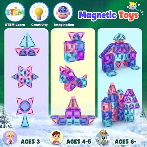 Soyee Magnetic Tiles Toddler Toys Travel Essential Games Magnet Building Blocks STEM Sensory Educational Toys for 3 4 5 6 7 8+ Year Old Boys Girls Christmas Birthday Gifts - Thumbnail 5