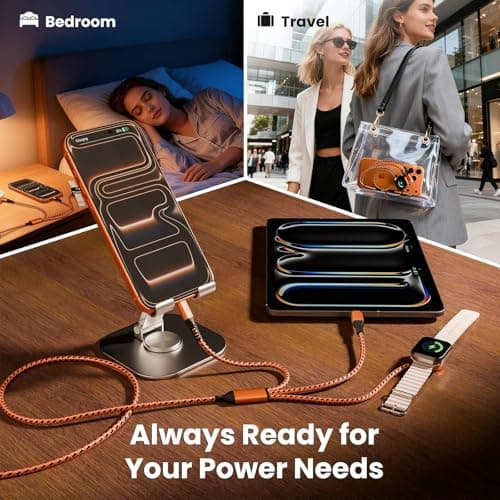 [2Pack-5FT] Travel Charger for iWatch, 3 in 2 Multi Charging Cable/Cord with IP/USB C/iWatch Charger, Travel Chargers for Multiple Devices, Compatible for iWatch Series/iPhone 17-8/iPad/AirPods - Thumbnail 5