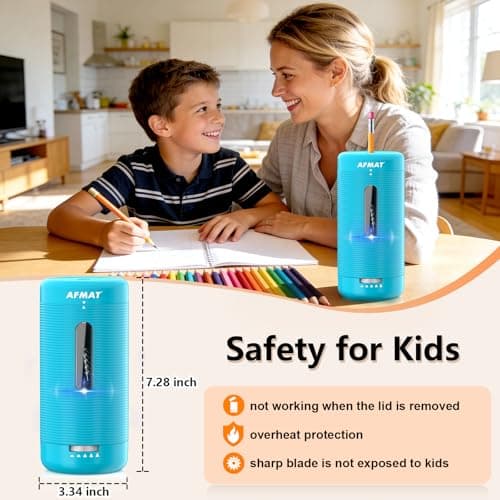 AFMAT Electric Pencil Sharpener, Fully Automatic Pencil Sharpener, Auto in & Out, Rechargeable Hands-Free Sharpeners for Jumbo & Colored Pencils (6.5-12mm), Portable for Home/Classroom/Office PSC2 - Thumbnail 4