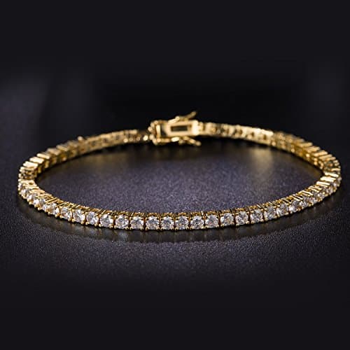Gemsme 18K Gold Plated 3.0 Cubic Zirconia Classic Tennis Bracelet for Women and Men 7.5 Inch - Thumbnail 4