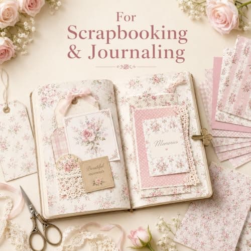 Floral Pink Scrapbook Paper Pad, 6x6 Aesthetic Craft Paper, 24 Sheets Double-Sided Decorative Patterned Decorative Junk Journal Supplies for Mixed Media, Card Making, Decoupage & DIY Art - Thumbnail 5
