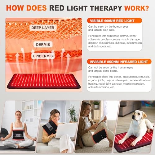 Pedete Red Light Panel for Body, 24’’×12’’ Large Infrared Light Pad with Timer Remote Control, 660nm 850nm Home Office Daily Use on Back Shoulder Knee Leg & Pets (with Elastic Strap) - Thumbnail 4