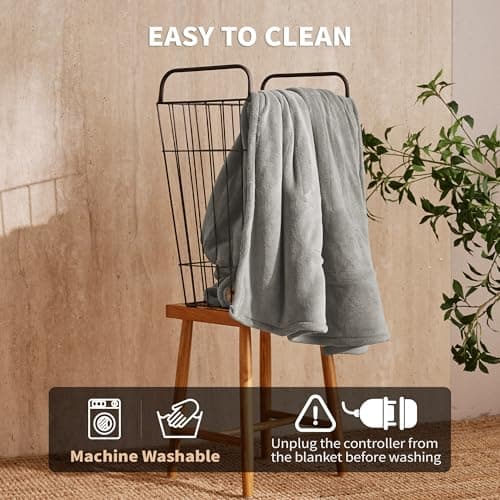 JET'S HOME Heated Blanket 50"x60" - ETL&FCC Certified Flannel Electric Blanket Machine Washable Heating Throw with 5 Heating Levels 3 Hours Auto-Off Overheating Protection (Grey) - Thumbnail 4