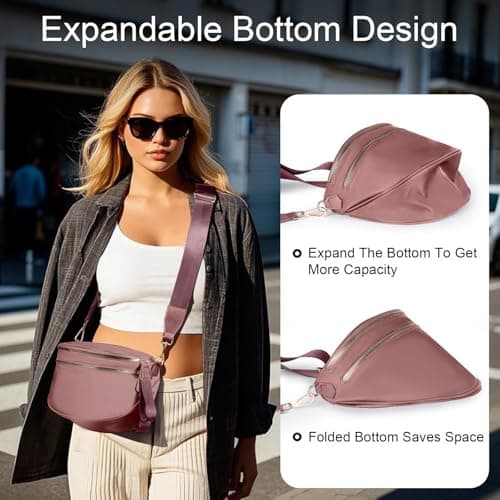 X-KIDS Checkered Crossbody Bag Bum Bags for Women Large Nylon Checkered Purse Fanny Packs Sling Bag, Bonus with a Extra Strap - Thumbnail 3