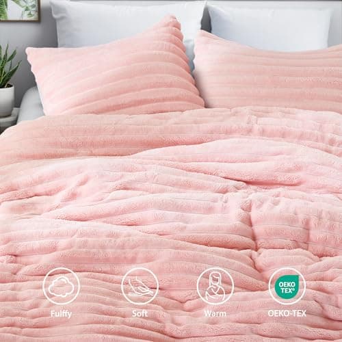 Regency Heights Cuddly Ribbed Fluffy Comforter Set Twin Size, Super-Soft Plush Fleece Bedding Set, Warm Fuzzy Comforter with Matching Sham, All-Season Cozy 2-Piece Bed Set, Blush Pink - Thumbnail 3