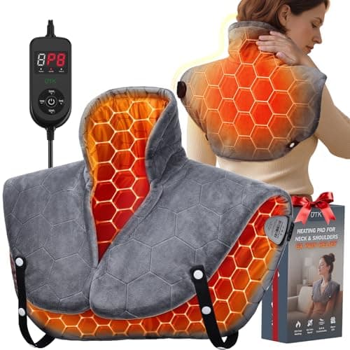 Far Infrared Heating Pad for Neck and Shoulders and Back - 6X Deeper Pain Relief, Graphene 30s Fast Heat, 8 Heat Setting, 16 Timer, Automatic Memory, Weighted Heating Pads Gift for Women&Men (Grey) - Image 1