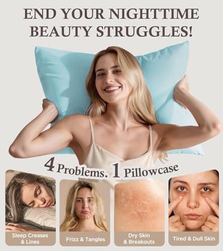 Instant Chill Cooling Pillowcase for Hot Sleepers, 2% HA Infused Pillowcase Hydrates Skin & Hair, Reduces Wrinkles & Frizz, Softer Than Silk Pillow Cases, Pillow Covers Queen (Mint Blue, 1 Pack) - Thumbnail 5