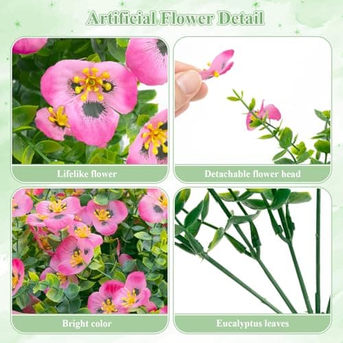 U'Artlines Artificial Flowers for Outdoors, 16 Bundles Fake Flowers Realistic Pansies Plants with Eucalyptus, UV Resistant Silk Flower for Outside Planter Porch Garden Patio - Thumbnail 5