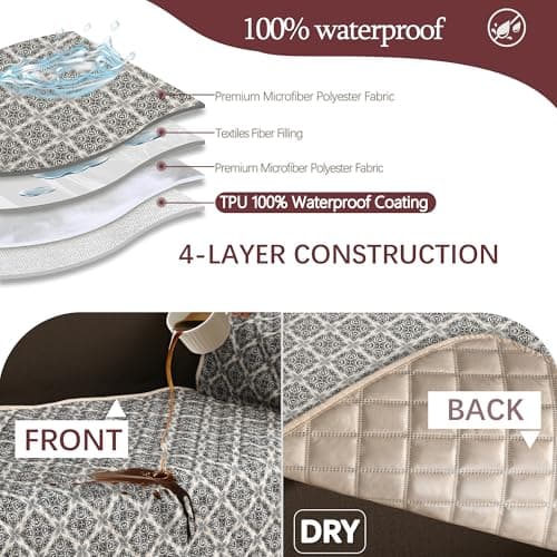 ALIECOM L Shaped Couch Cover for Sectional Sofa Waterproof Sofa Slipcover Non Slip Corner Couch Covers for Dogs Cats (Large, Floral Gray & Ivory) - Thumbnail 3