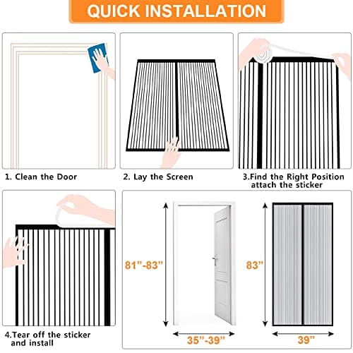 Magnetic Screen Door, Fit Door Size 32" x 80", Self Sealing Magnets,35.4 x 82.7In Screen Door,Keep Bugs Out,for Sliding Door, Front Doors(Black, 32 x 80 inches) - Thumbnail 6