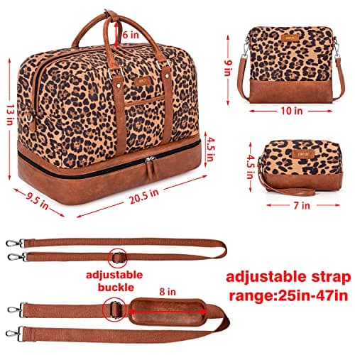 Weekender Bags for Women, Large Overnight Bag Canvas Travel Duffel Bag Carry On Tote with Shoe Compartment 21" 3Pcs Set - Thumbnail 4