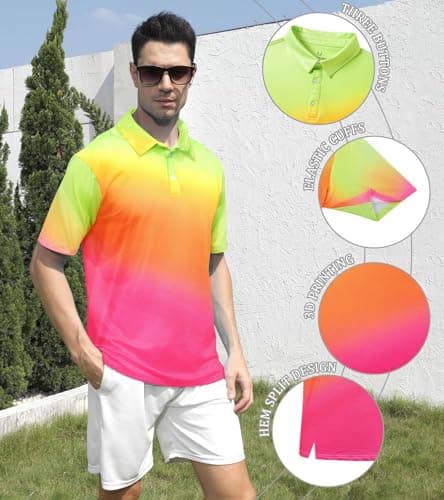 uideazone Mens Golf Shirts Short Sleeve Dry Fit Athletic Polo Shirt Neon Colorful Gradient Polos Performance Moisture Wicking Golf Polo - Thumbnail 4