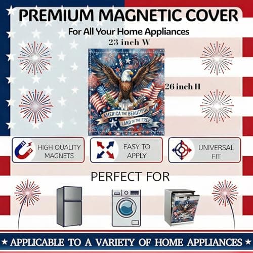 4th of July Decorations Patriotic Dishwasher Magnet Cover 23"x26" - Majestic Bald Eagle & American Flag Kitchen Decor - Land of The Free Fabric Magnetic Refrigerator Panel - Thumbnail 6