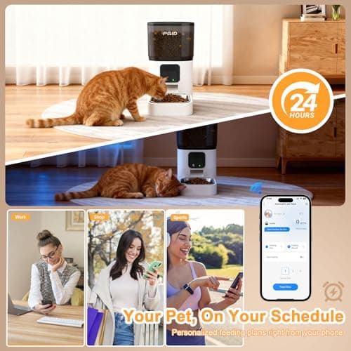 PGID Automatic Cat Feeder 6L Timed Dog Feeder+ Cordless Cat Water Fountain Set, 1500mah Battery Operated Founain - Thumbnail 2