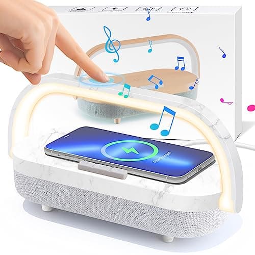 iGaur LED Bedside Lamp, Touch Lamps for Bedroom Nightstand, 4 in 1 Bedside Table Lamp with Wireless Charger, Portable Bluetooth Speaker, Phone Holder, Dimmable Charging Birthday Gifts for Women - Image 1