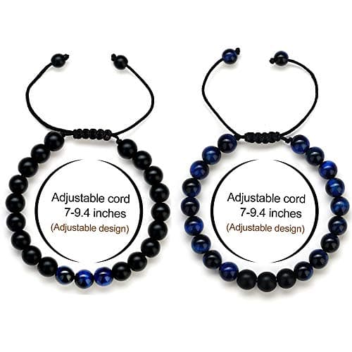 M MOOHAM Gifts for Men Bracelets - Beaded Lava Rock Stone Tiger Eye Adjustable Matte Agate Bracelet Men Who Want Nothing Birthday Retirement Gifts - Thumbnail 2