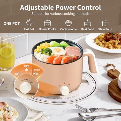 KERZION Hot Pot Electric 1.5L, Portable Ramen Non-Stick Cooker for Noodles, Soup, Oatmeal, Ramen Pot with Boil Dry Protection for Dorm, Office, Travel - Thumbnail 2