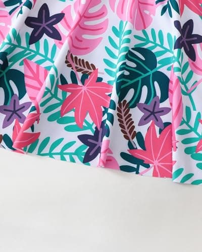 sweetabby Girls Swimsuit Toddler Bathing Suit Green Tropical Swimsuit Girl Cover Up Swim Dress with Shorts 2 Piece Tankini Set Kids Swimwear Size 8 9 - Thumbnail 5