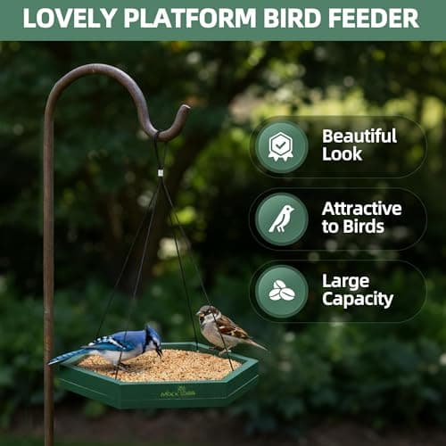 MIXXIDEA Platform Bird Feeder Tray, Hanging Bird Feeders for Outdoors, Wooden Seed Tray Mesh Seed Platform for Garden Yard Outside Decoration Attracting for Wild Birds (1pk-Green) - Thumbnail 5