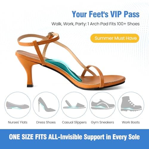 Plantar Fasciitis Relief Arch Support Insert Soft Gel Arch Pad Adhesive Orthotic Shoe Insole for Flat Feet & High Arch Support Cushions for Flats Sandals Trim to Fit, with Extra Sticky Tape - 2 Pairs - Thumbnail 6