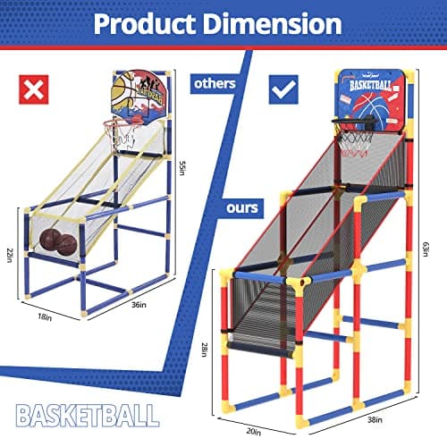 EagleStone Kids Arcade Basketball Game with Electronic Scoreboard and Cheer Sounds, Indoor Outdoor Basketball Hoop with 4 Balls, Game Toy Gift for Ages 3-12 Boys and Girls - Thumbnail 6