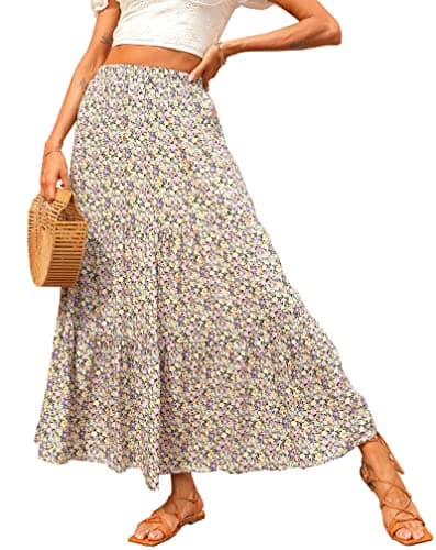 KIRUNDO Maxi Skirts for Women 2026 Summer Boho Floral High Waist Casual Flowy Long Skirt Beach Vacation Cruise Resort Wear(Purple, X-Large) - Image 1