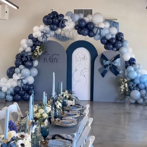 Navy Blue White Balloons Arch Kit, Blue Jean and White Balloons Arch Garland with Bows for Blueberry Denim Coquette Birthday Baby Shower Wedding Gender Reveal Decorations - Thumbnail 4