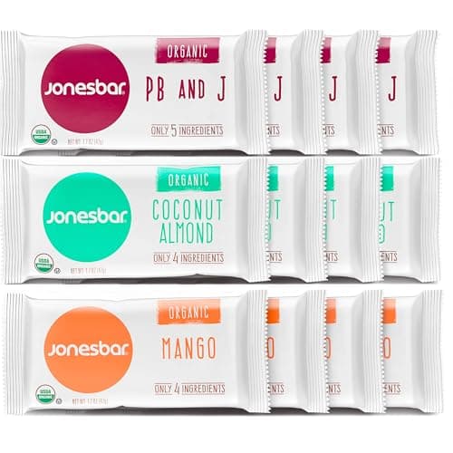 JONESBAR Organic Plant Based Protein Bars | Fruit Lovers Variety Pack | Fruit & Nut Bar, Kosher, Gluten Free, Breakfast Bars, School Snacks, Vegan Snack & Healthy Snacks for Adults and Kids (12 Bars)